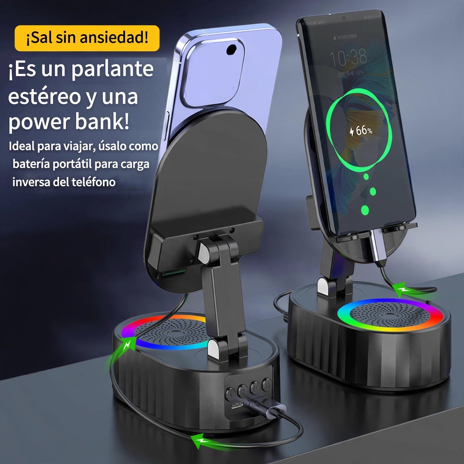 SOPORTE MAGNETICO CON PARLANTE CON LUZ